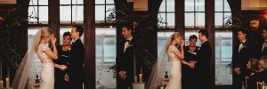 bride crying during vows in wedding ceremony belle isle boathouse