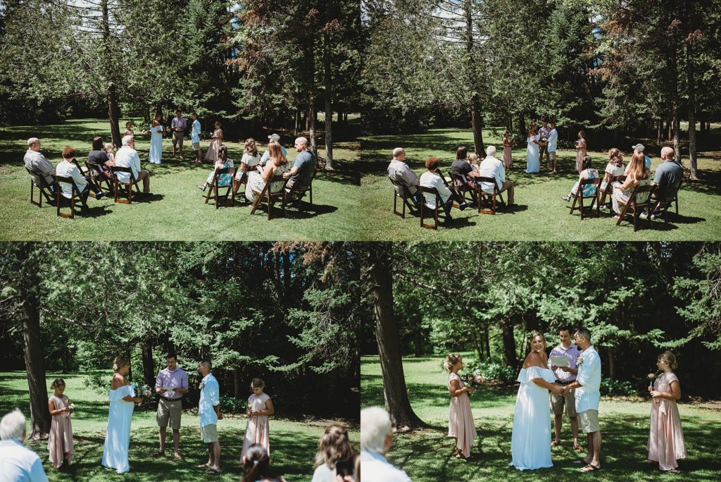 couple getting married in a back yard in northern michigan. 