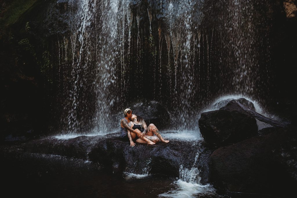 LGBTQ couples session in a waterfall in Tacoma Washington