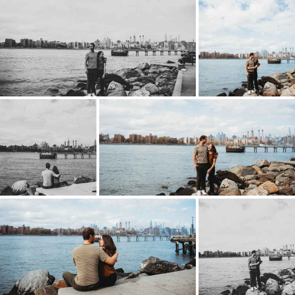 Engagement photos on the east river with a beautiful view of the NYC skyline