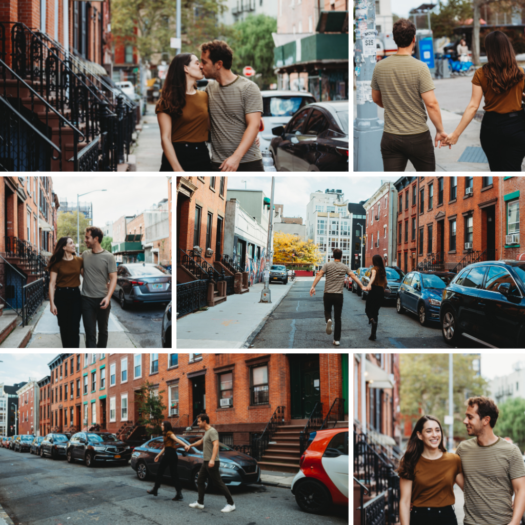 couple taking a nice stroll down their street in Brooklyn New York on a warm fall day